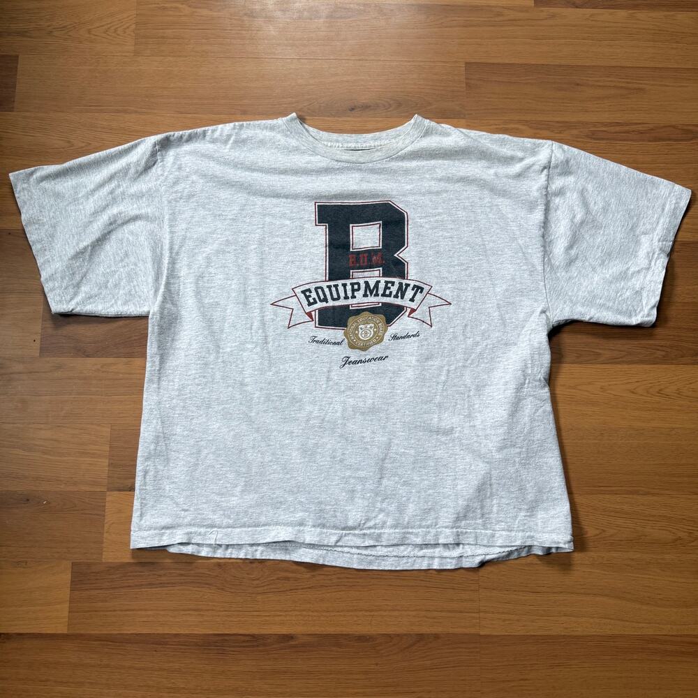 Women's Vintage 90's B.U.M Equipment Heather Gray Crop Boxy Tee Shirt Sz Large